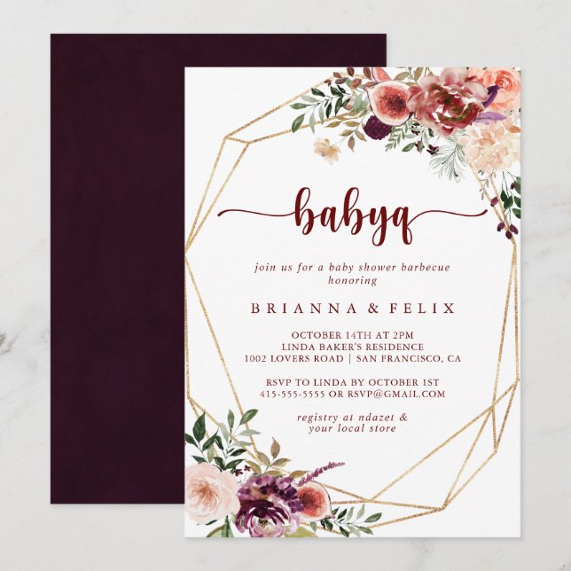 Invitation Barbecue de Baby shower de BabyQ géométrique or (Devant / Derrière)