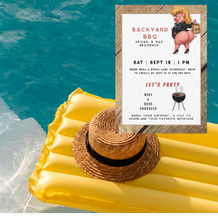 Invitation Barbecue de jardin drôle et fête à la piscine