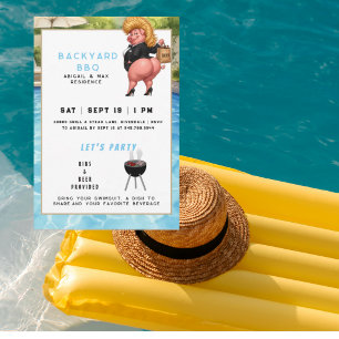 Invitation Barbecue de jardin drôle et fête au bord de la pis