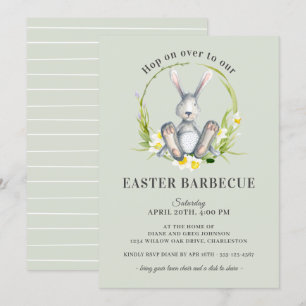 Invitation Barbecue de Pâques Cute Bunny Floral