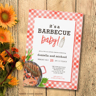 Invitation Barbecue Fête Prénatale Rustic Red Grill