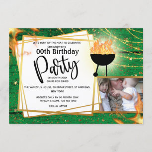 Invitation Barbecue flammes lampes à cordes photo ÂGE anniver