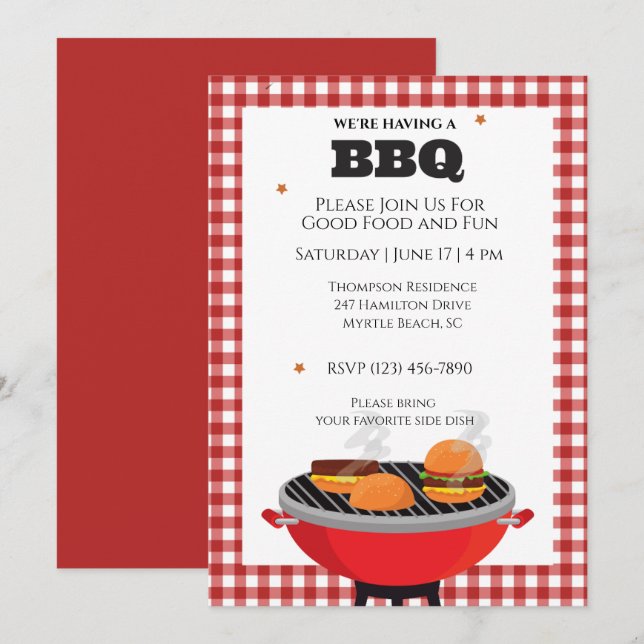 Invitation Barbecue Grillades en plein air (Devant / Derrière)