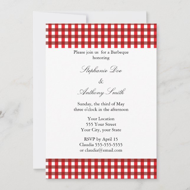 Invitation Barbecue Motif rouge et blanc En vichy (Devant)