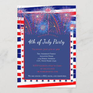 Invitation Barbecue Patriotique 4 juillet feux d'artifice