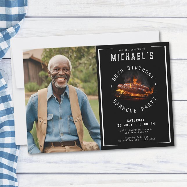 Invitation Barbecue Photo 80e fête d'anniversaire (Mockup View)