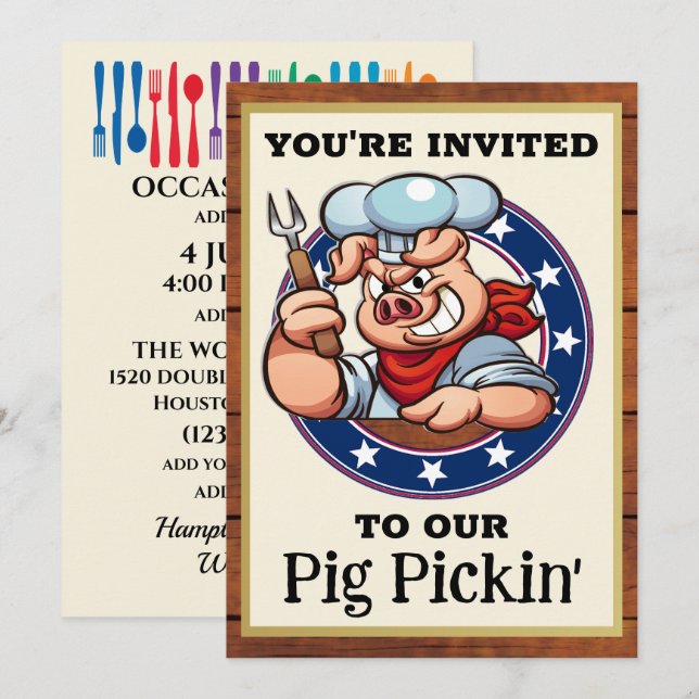 Invitation Barbecue Pickin' de porc (Devant / Derrière)