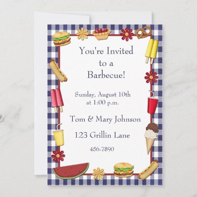 Invitation Barbecue Picnic Border Blue (Devant)