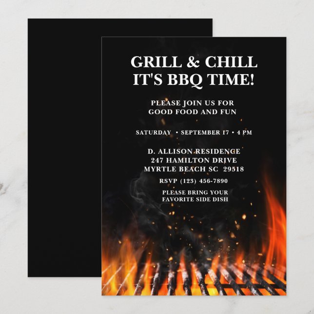 Invitation Barbecue Pique-Nique Grill Été (Devant / Derrière)