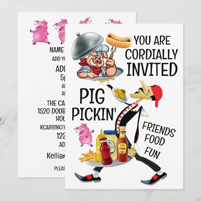 Invitation Barbecue / Repas champêtre de porc découpé (Devant / Derrière)