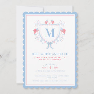 Invitation Barbecue rouge, blanc et bleu 4 juillet monographi