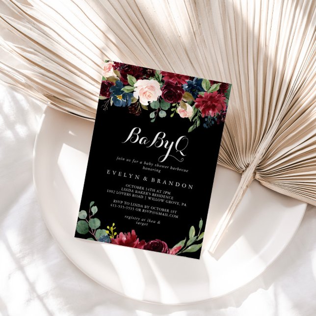 Invitation Barbecue Rustique Black Botanical BabyQ Baby showe (Créateur téléchargé)
