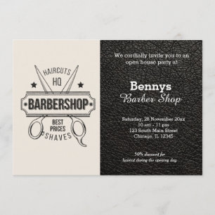 Invitation Barbershop look cuir jour ouvert