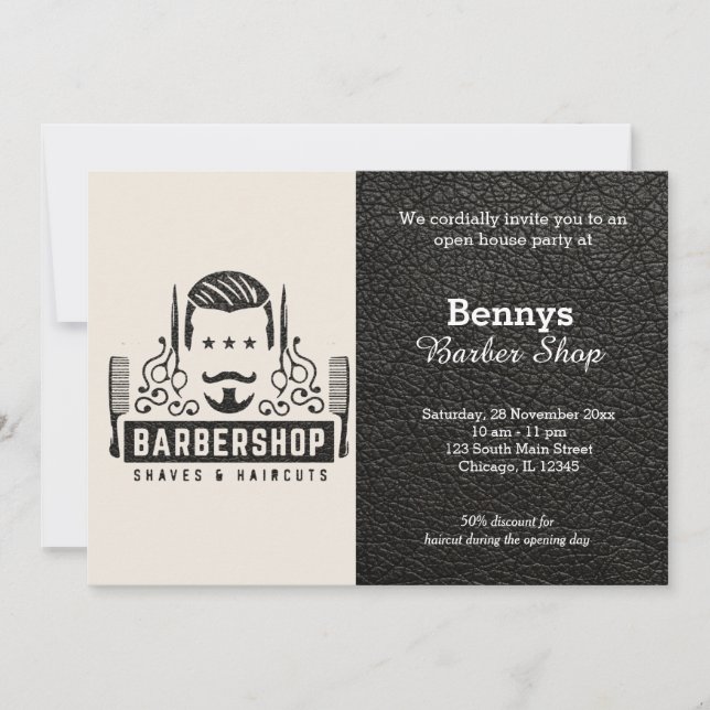 Invitation Barbershop look cuir jour ouvert (Devant)