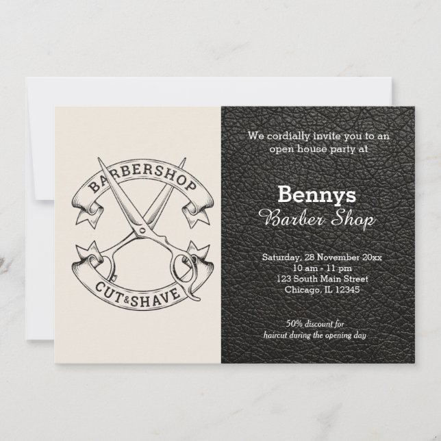 Invitation Barbershop look cuir jour ouvert (Devant)