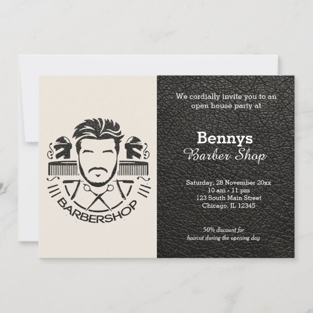 Invitation Barbershop look cuir jour ouvert (Devant)
