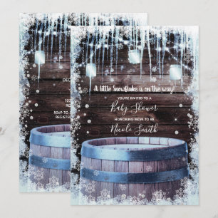 Invitation Baril en bois rustique et feux Baby shower d'hiver