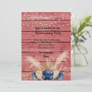 Invitation Barn Bois Rustique Dusty Fleurs Fête de chauffage 