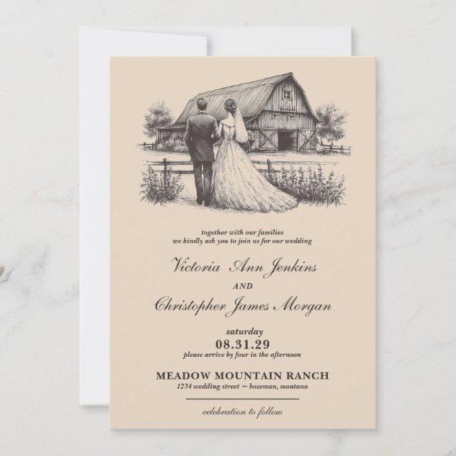 Invitation Barn Couple Mariage (Devant)