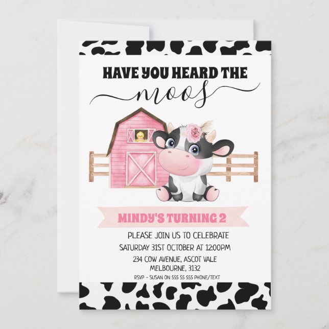 Invitation Barn Cow Print Avez-Vous Entendu L'Anniversaire De (Devant)