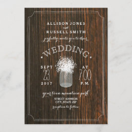 Invitation Barn Wood & Baby's Breath Mason Jar Mariage