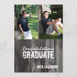 Invitation Barn Wood Country Grad Twin Photo