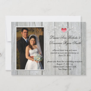 Invitation Barn Wood Rose Heart Photo Après Mariage