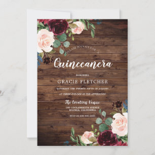 Invitation Barn Wood Rustique Bourgogne Red Quinceanera Party