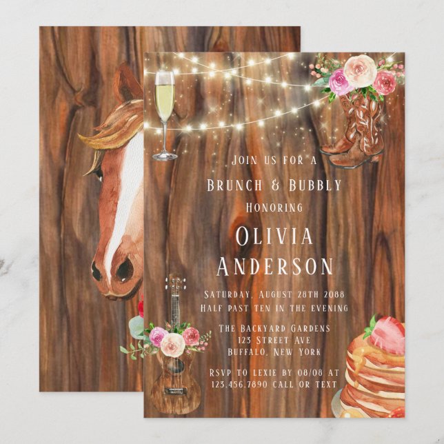 Invitation Barne Bois Lights Boots Pancakes Brunch & Bubbly (Devant / Derrière)