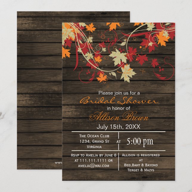 Invitation Barne bois rustique automne nuptiale douche (Devant / Derrière)