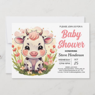 Invitation Barne Printable Baby shower de vache Pastel