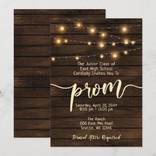 Invitation Barne Rustique Bois Chaîne lumières Prom
