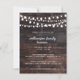 Invitation Barne rustique Bois et lampes à cordes Réunion fam