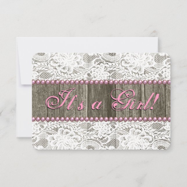 Invitation Barne rustique Perles roses de bois et Baby shower (Devant)