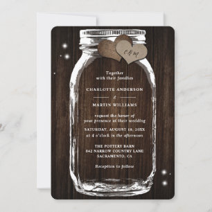 Invitation Barne Wood Mason Jar Mariage campagnard rustique