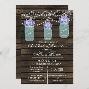 Invitation Barnwood bleu mason jarre rustique nuptiale