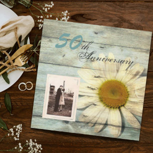 Invitation barnwood country daisy 50e anniversaire mariage