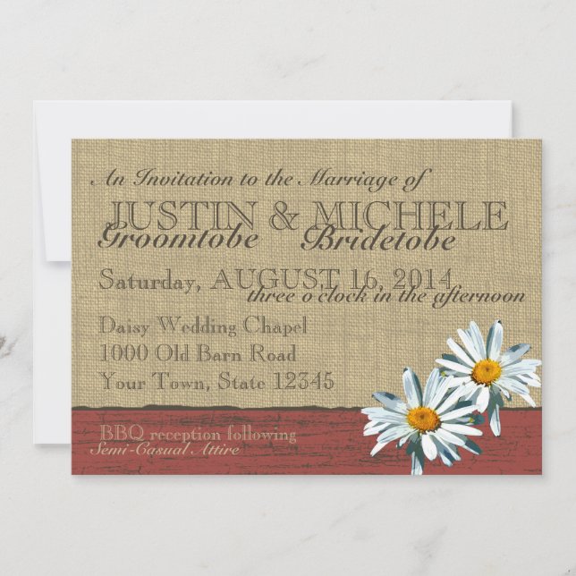 Invitation Barnwood Daisies Mariage BBQ (Devant)