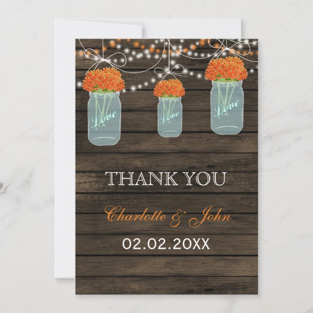 Invitation Barnwood  de mason orange Merci (Devant)