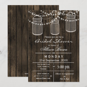 Invitation Barnwood mason jarre rustique nuptiale douche