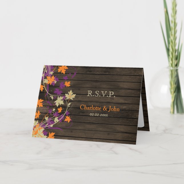 Invitation Barnwood Rustique prune chute laisse mariage RSVP (Devant)