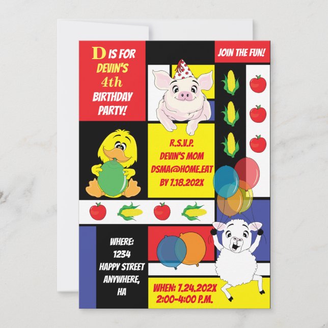 Invitation Barnyard Animaux fête d'anniversaire (Devant)