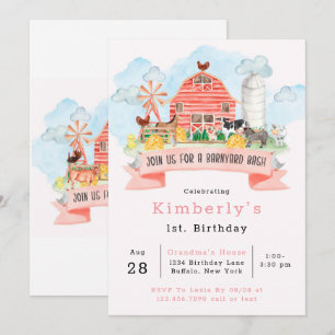 Invitation Barnyard Bash Farm Animaux 1er. Anniversaire Fête 