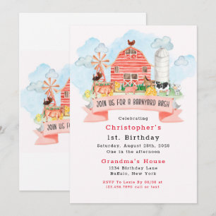 Invitation Barnyard Bash Farm Animaux 1er fête d'anniversaire