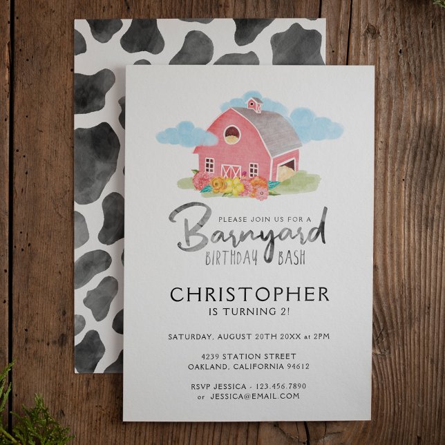 Invitation Barnyard Birthday Bash Watercolor Country Farm (Créateur téléchargé)