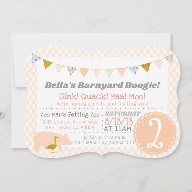 Invitation Barnyard Boogie Anniversaire Fête de la ferme Thèm (Devant)