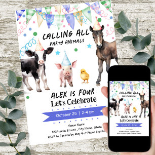 Invitation Barnyard Farm Animaux 4e anniversaire