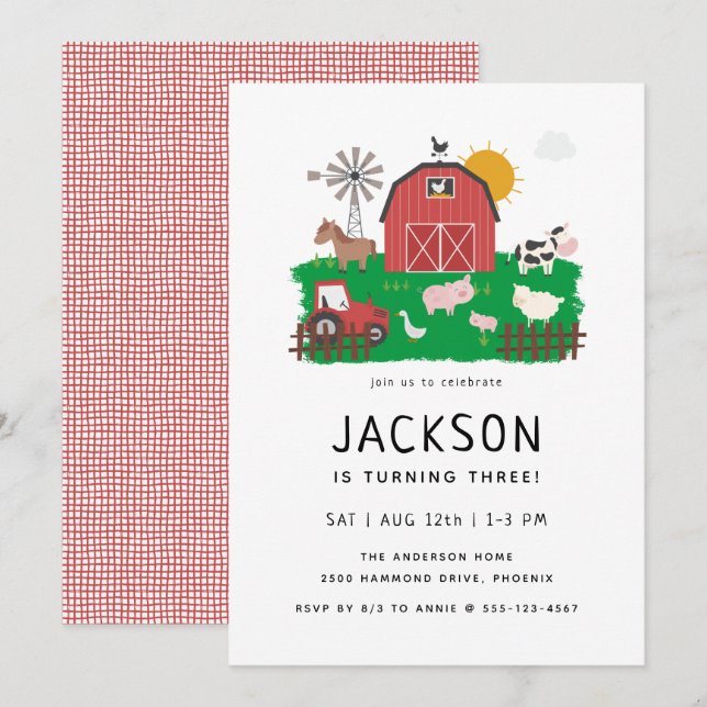 Invitation Barnyard Farm Thème Anniversaire (Devant / Derrière)