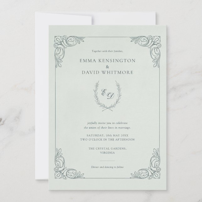 Invitation Baroque Frame Laurel Wreath I Mint Mariage (Devant)