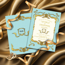 Baroque Regency Faux Gold Blue Bow Mariage